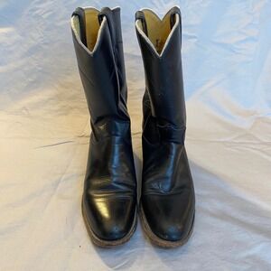 Justin Western Cowboy Boots Black Leather Square Toe Women Size 6